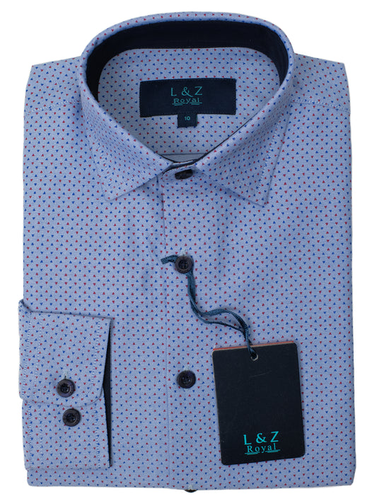 Leo & Zachary 29458 Boy's Dress Shirt- Triangles- Blue