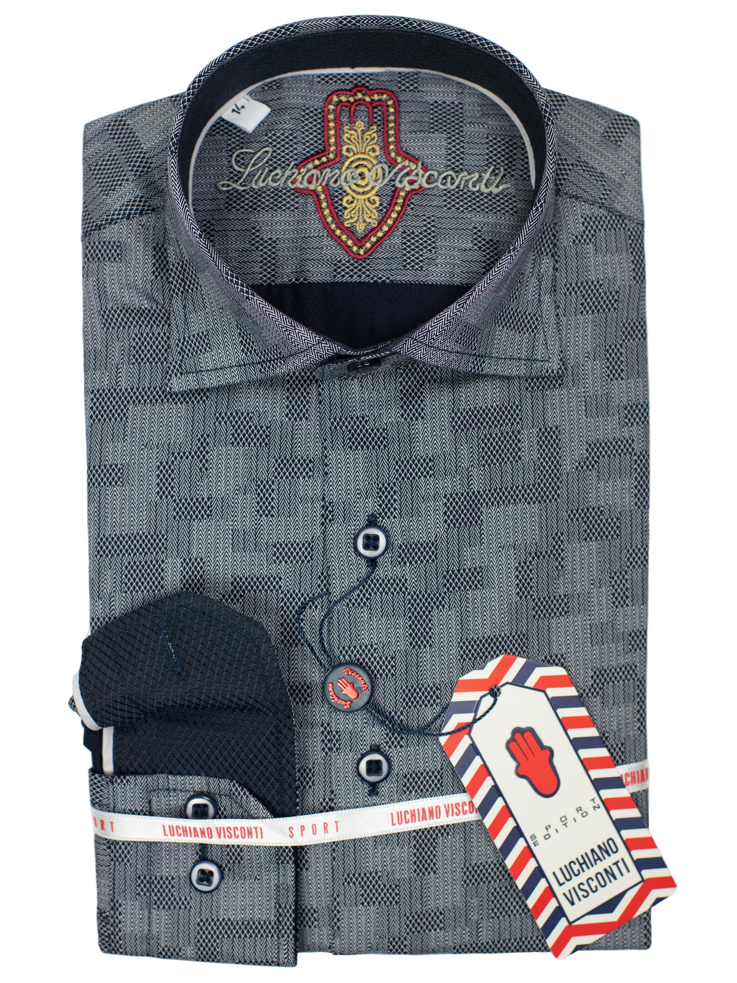 Luchiano Visconti Boy's Sport Shirt 30124 - Geo - Grey