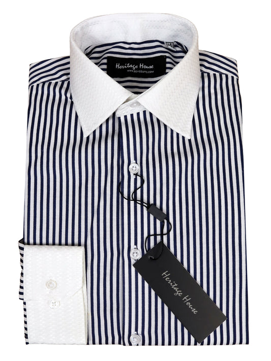 Heritage House 33335 Boy's Dress Shirt - Stripe - Midnight/White