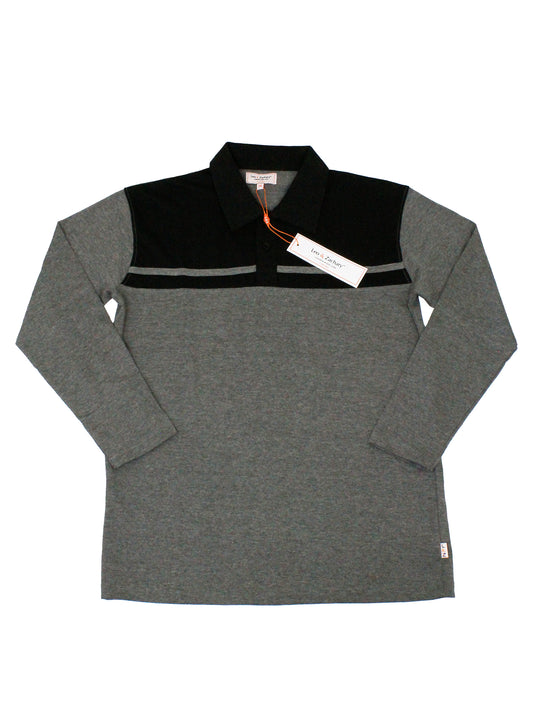 Leo & Zachary 34518 Boy's Long Sleeve Polo- Black/Grey