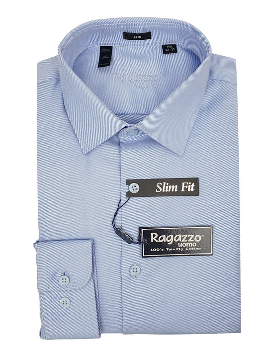 Ragazzo 34957 Young Men's Dress Shirt - Diagonal Tonal - Slim Fit - Sky Blue