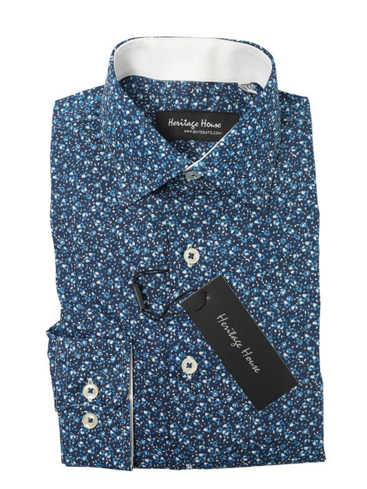 Heritage House 35025 Boy's Dress Shirt -Floral - Navy/Sky