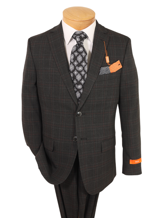 Tallia 35221  Boy's Suit - Skinny Fit - Windowpane - Charcoal