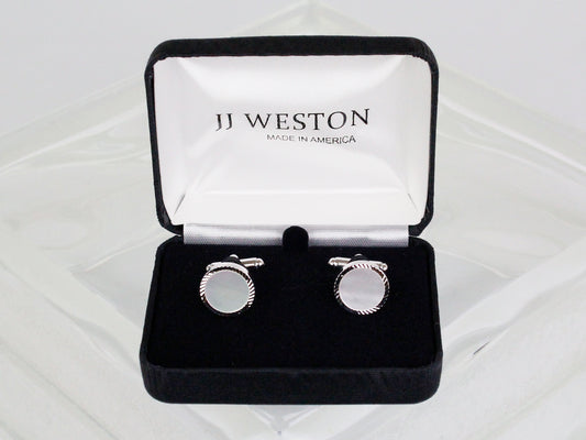 JJ WESTON 35374 - Diamond Cut Border Cufflinks - Mother of Pearl