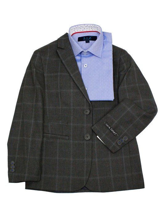 Leo & Zachary 35582 Boy's Suit Separate Jacket - Plaid - Charcoal