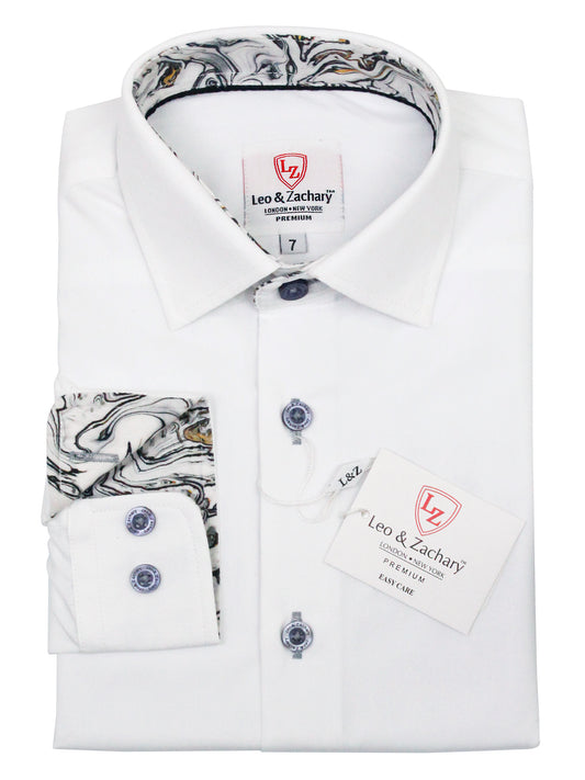 Leo & Zachary 35637 Boy's Dress Shirt - White/Grey