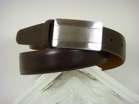 Brighton 7657 100% leather Boy's Belt - Grain leather - Brown, Silver Plaque Buckle