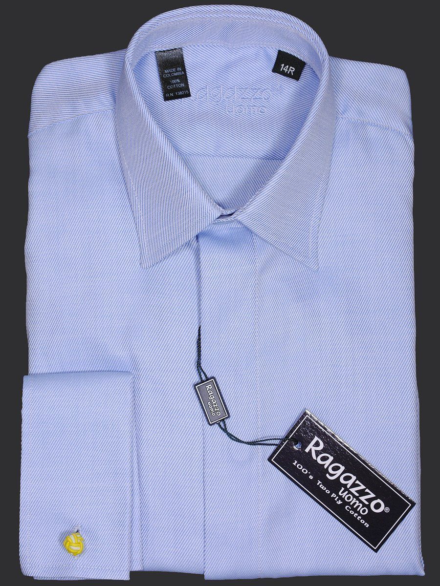 Ragazzo 8231 Boy's Dress Shirt - French Cuff - Tonal Diagonal Weave - Sky Blue