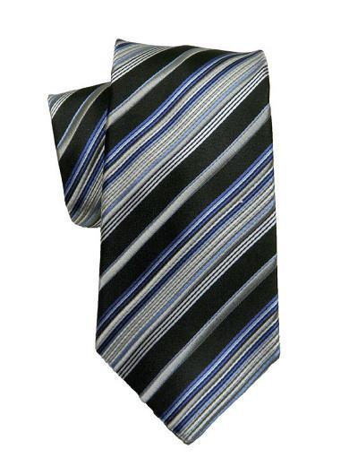 Heritage House 8705 Black/Blue Boy's Tie - Stripe - 100% Woven Silk, Wool Blend Lining